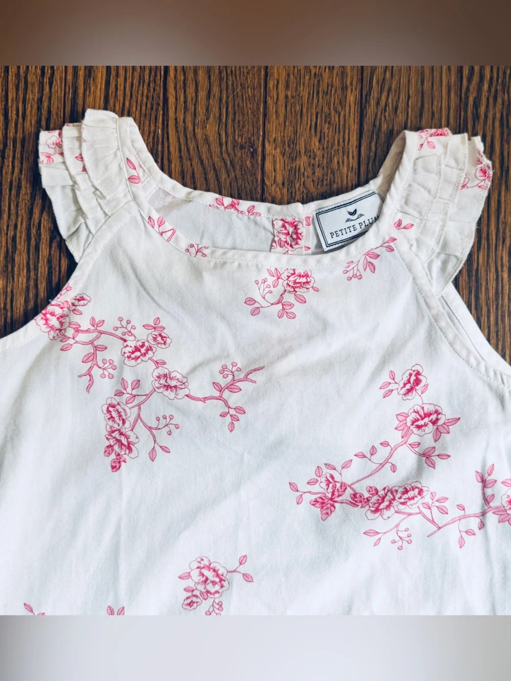 Amelie White Nightgown with English Floral Rose Print and Ruffle Cap Sleeves